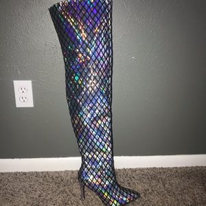 Brand new reflective thigh high boots